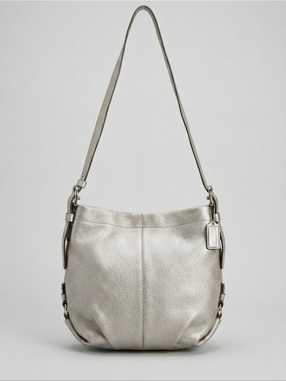 Coach Silver Leather Duffle Hobo Purse Lavender Interior